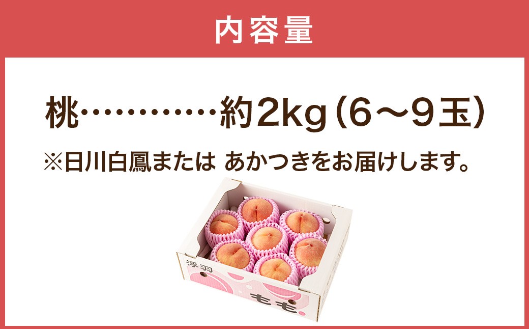 桃 （  日川白鳳 ・ あかつき ） 約2kg （ 6ー9玉） 【2026年7月上旬ー8月上旬発送予定】　