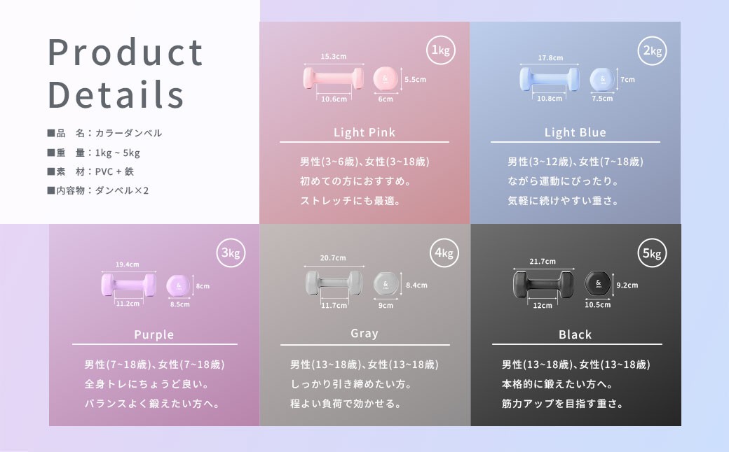 【&Less FITT】カラーダンベル ライトブルー 2kg