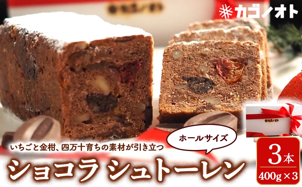 いちごと金柑、四万十育ちの素材が引き立つ、濃厚な味わいのショコラシュトーレンです。