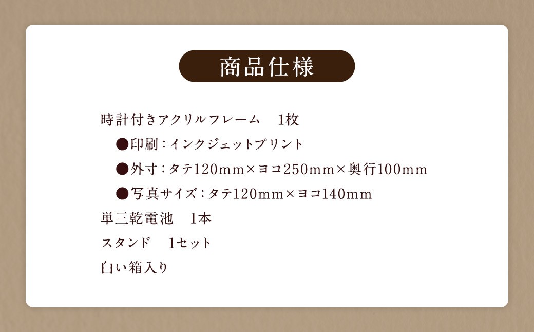 時計付きアクリルフォトフレーム 【120×250】Z19
