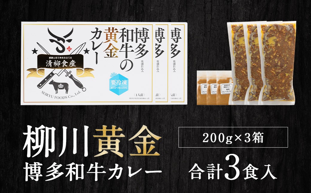 柳川黄金博多和牛カレー 3食分（200g）×3箱【TVで話題!!】