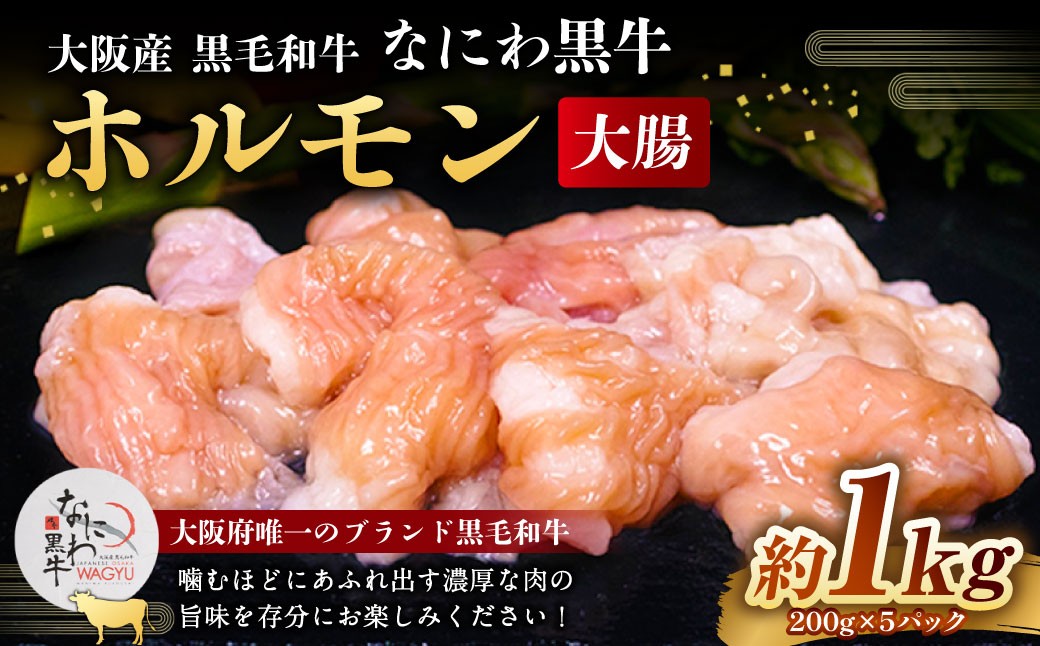 大阪産 和牛 なにわ黒牛 ホルモン（大腸）約200g×5パック