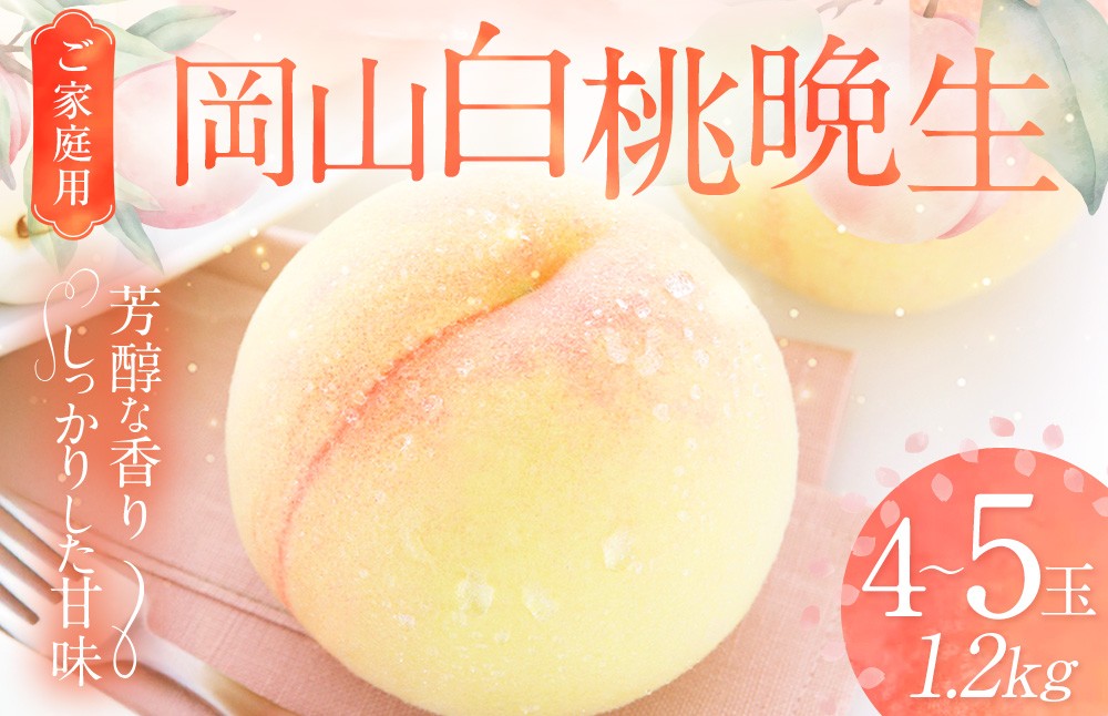 ご家庭用 岡山白桃 晩生 4～5玉 計約1.2kg 