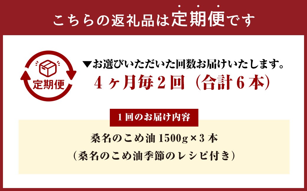 【4ヶ月毎定期便2回】桑名のこめ油 1500g×3本入り 桑名のこめ油季節のレシピ付き
