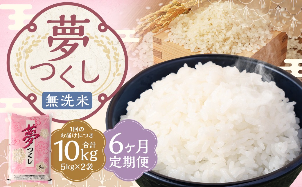 【6ヶ月定期便】 無洗米 食味鑑定士厳選 夢つくし 10kg（5kg×2袋）×6回 計60kg
