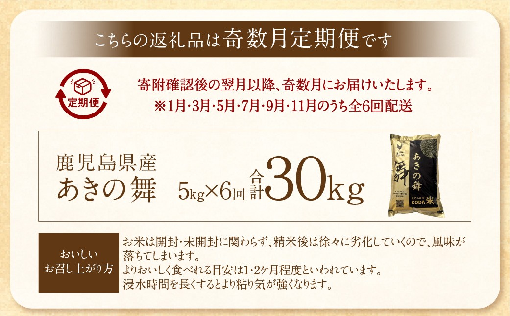 【KODAMAFARMS】あきの舞 5kg×6回（計30kg）KODA米