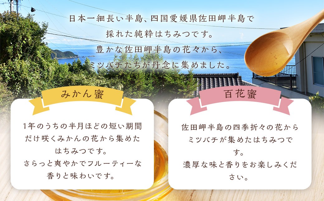 「岬のしずく」佐田岬半島産 純粋蜂蜜 （みかん・百花） 各300g 2本 セット 2種 はちみつ ハチミツ 国産 (324-1)