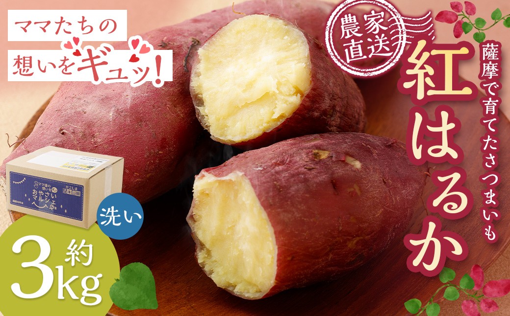 ZS-635 2026年明け発送【農家直送】ママたちの想いをギュッ！薩摩で育てたさつまいも（紅はるか）洗い3ｋｇ小