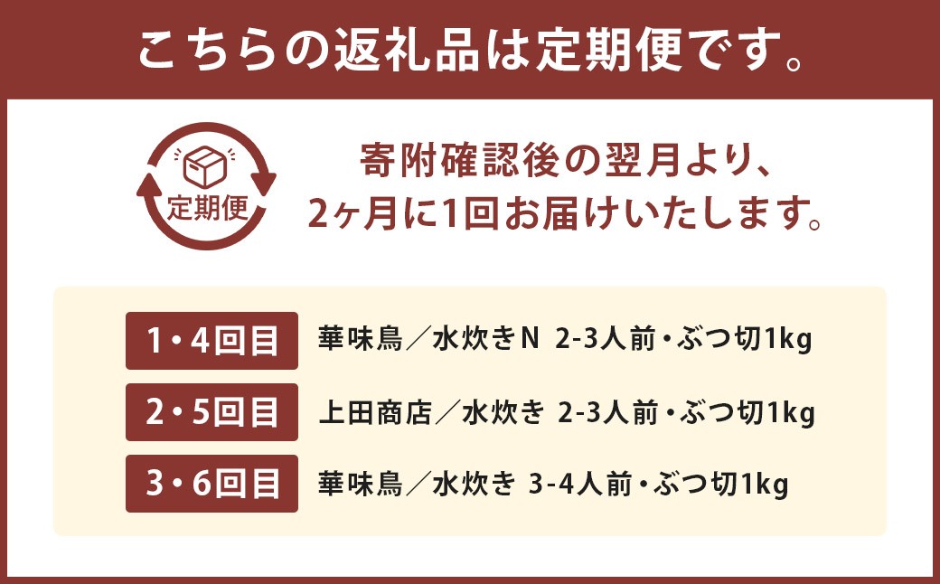 【隔月定期便（計6回発送）】博多名物 水炊き定期便