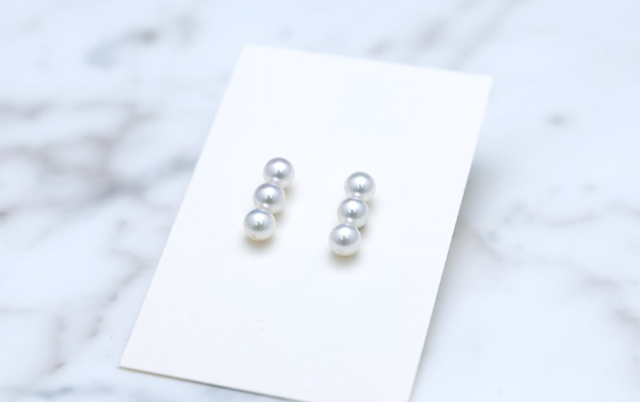 プラチナアコヤパールピアス 3連真珠ピアス