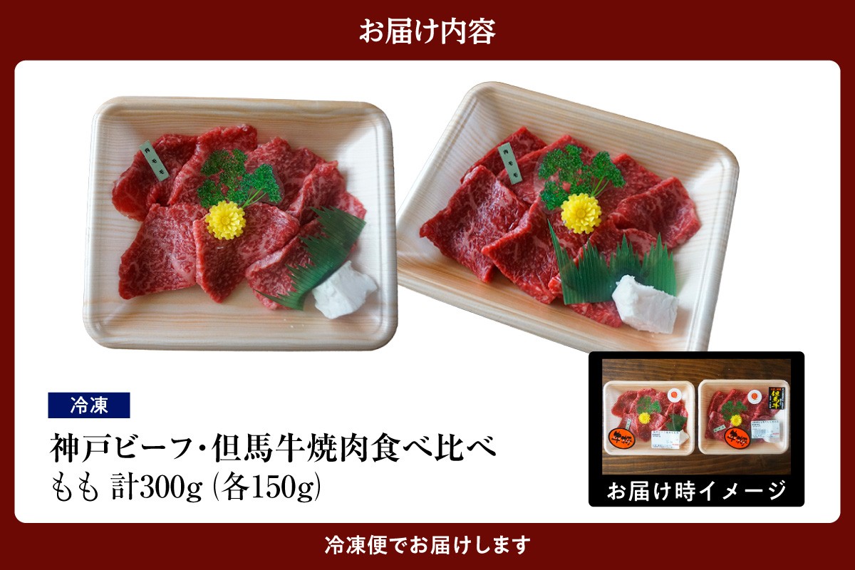 【お届け内容】
・神戸ビーフ/但馬牛 焼肉 もも食べ比べ 各150g（計300g）