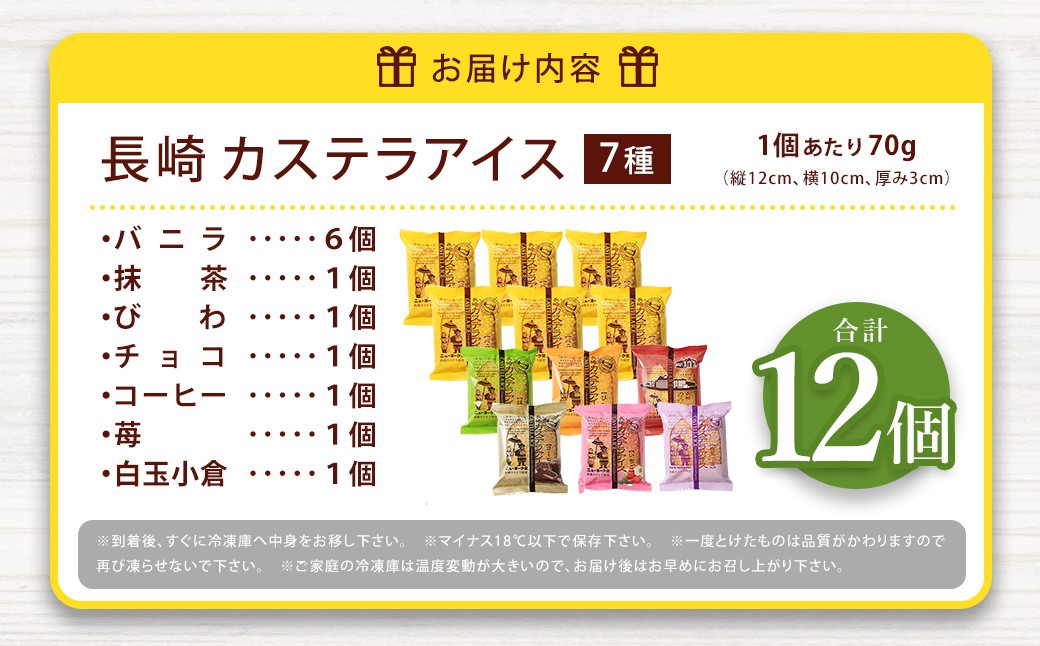 長崎カステラアイス 7種 計 12個 食べ比べ