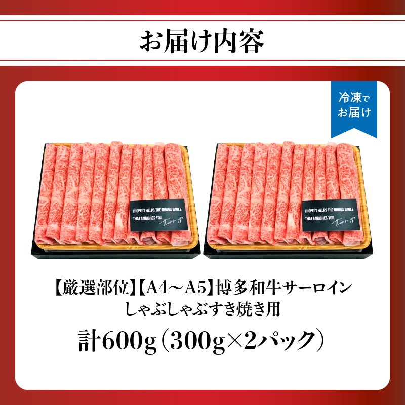 【厳選部位】【A4～A5】博多和牛サーロインしゃぶしゃぶすき焼き用 600g