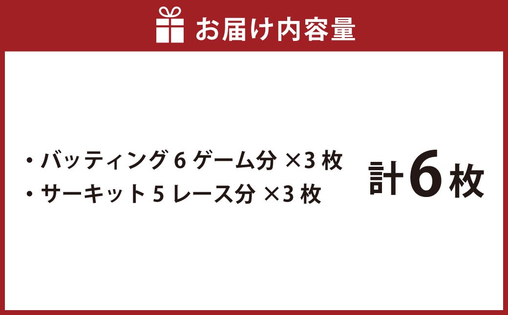 バッティング 6ゲームカード×3枚 サーキット 5レースカード×3枚セット 計6枚 大和レジャースポーツプラザ ビッグバン 