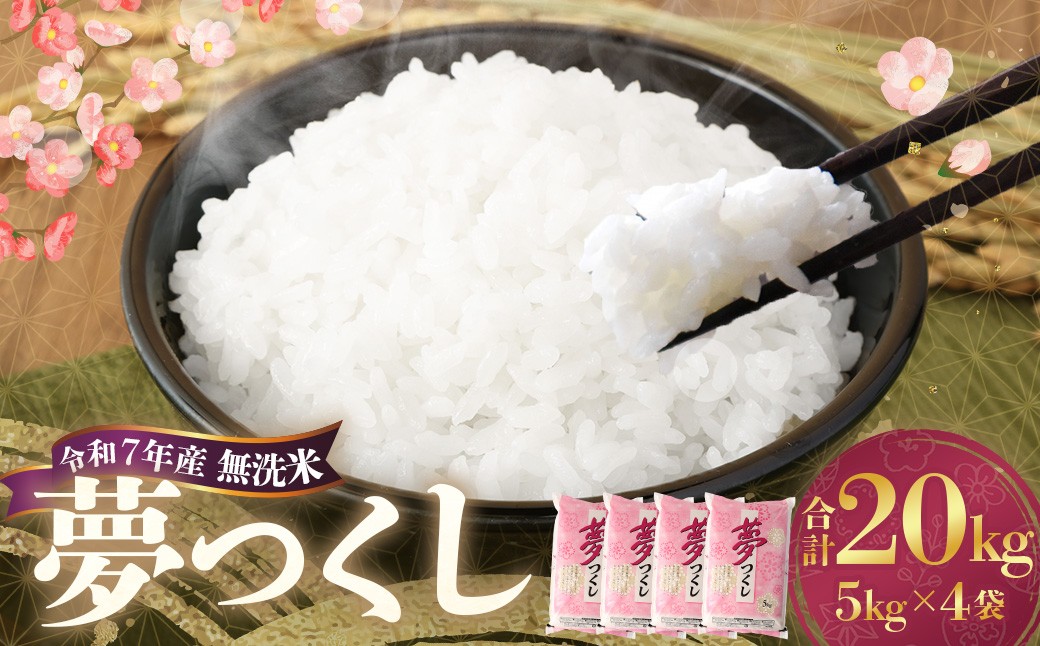 【令和7年産】 無洗米 食味鑑定士厳選 夢つくし 計20kg（5kg×4袋）