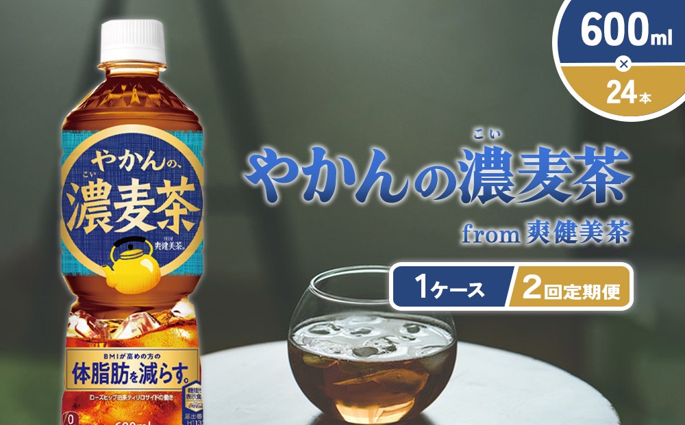 【2回定期便】やかんの濃麦茶 from 爽健美茶 600ml PET×24本（１ケース）合計48本