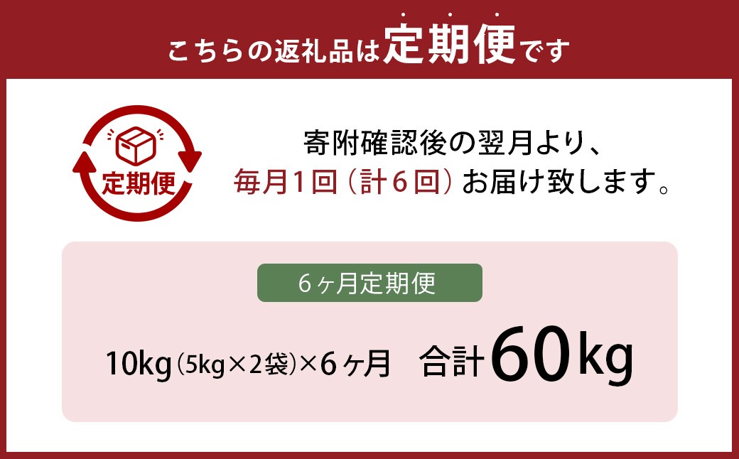 【6ヶ月定期便】 無洗米 食味鑑定士厳選 夢つくし 10kg（5kg×2袋）×6回 計60kg