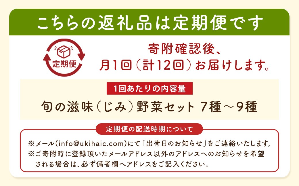 【月イチ定期便】UIC 名水うきはのお野菜セット (ひと月1箱×1年間=計12回)