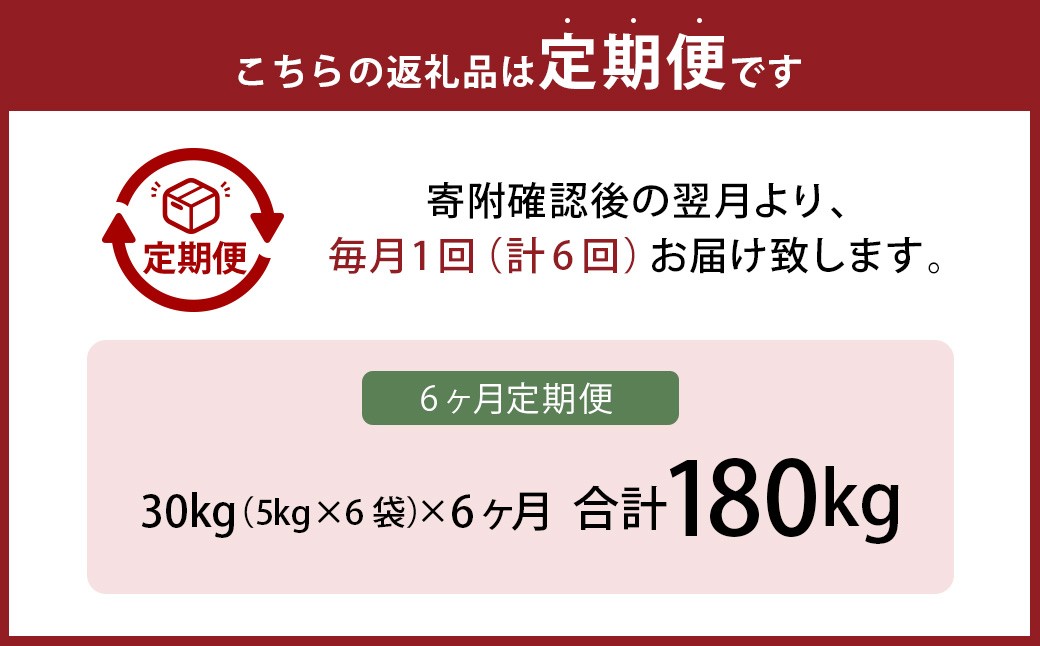 【6ヶ月定期便】 無洗米 食味鑑定士厳選 夢つくし 30kg（5kg×6袋）×6回 計180kg