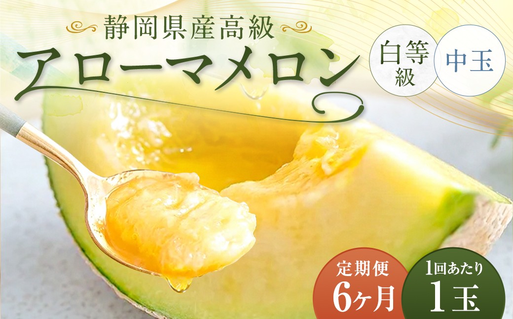 【6ヶ月定期便】静岡県産高級 アローマメロン 白等級 中玉 1玉 約7.8kg以上 化粧箱入