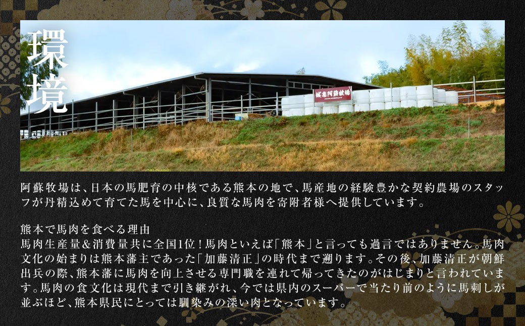 経験豊かな契約農場のスタッフが丹精込めて育てた馬を中心に、良質な馬肉を提供します。