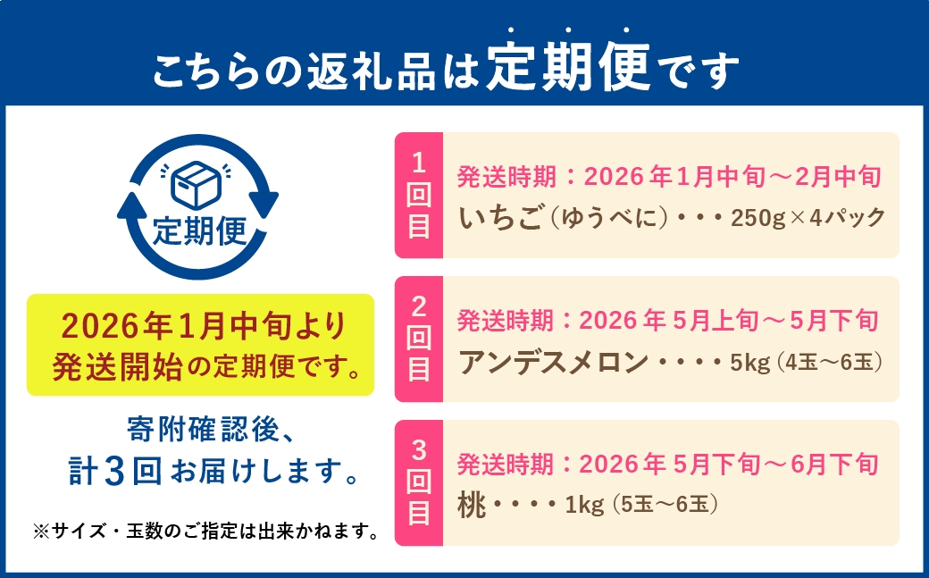 【フルーツ3回定期便】 球磨のいちご1kg×4パック＋アンデスメロン5kg＋桃1kg