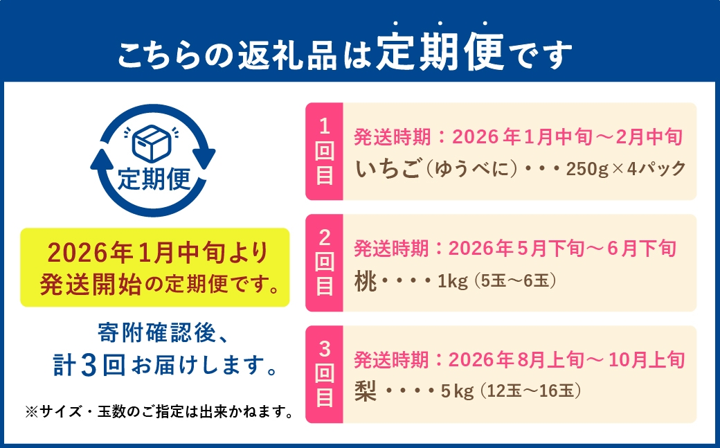 【フルーツ3回定期便】 球磨のいちご1kg×4パック＋桃1kg＋梨5kg
