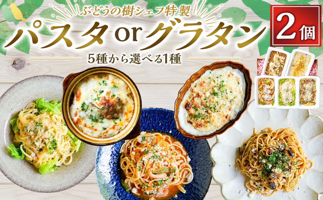 ぶどうの樹シェフ特製 選べるパスタ・グラタン2個セット