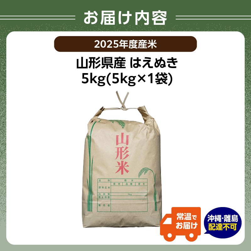 山形県産 はえぬき 5kg【2025年度産米】
