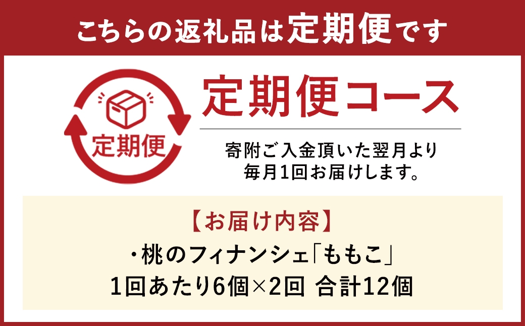 【2回定期便】桃のフィナンシェ「ももこ」6個×2回 計12個
