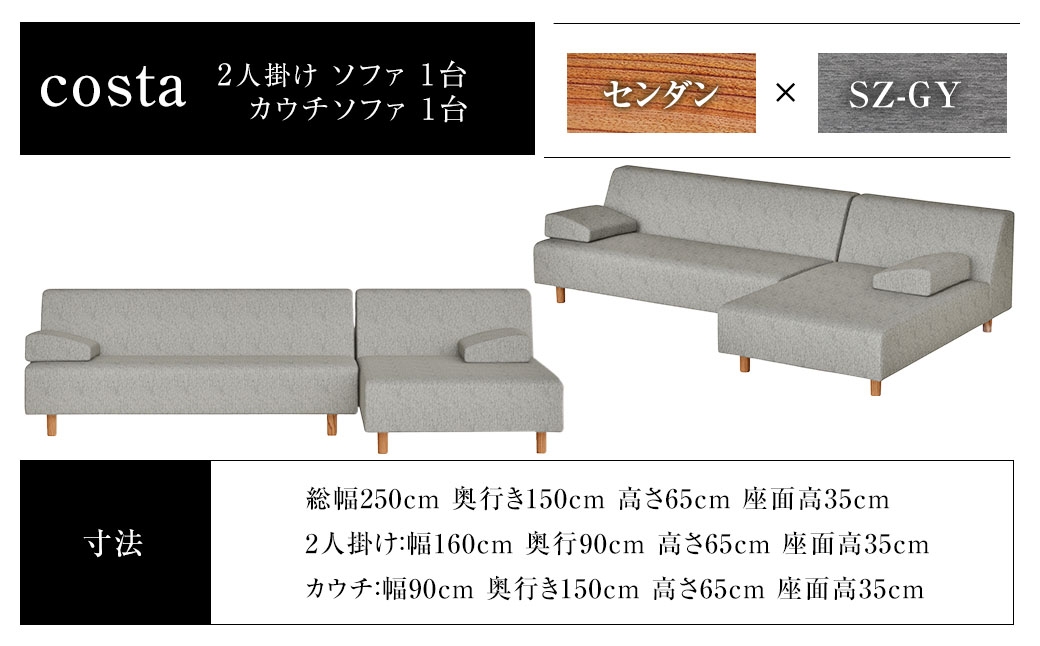 コスタ 2人掛けソファとカウチソファ ／ ソファ カウチ  家具 インテリア 長崎県 長崎市