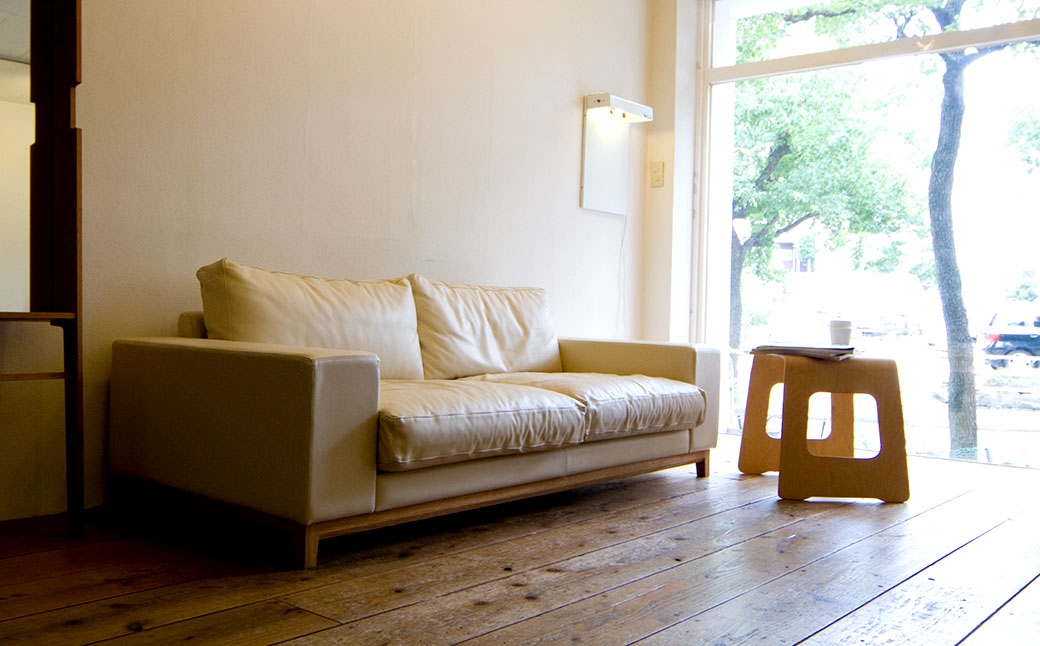 フロー2人掛けソファ (オーク-本革アイボリー) 幅185×高さ68×座面高33cm ソファー 家具 インテリア