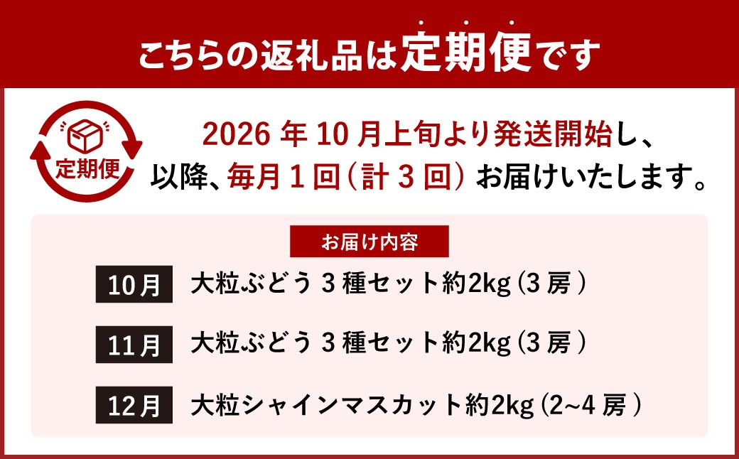 大粒ぶどうの詰合せ 約2kg×3回 計約6kg