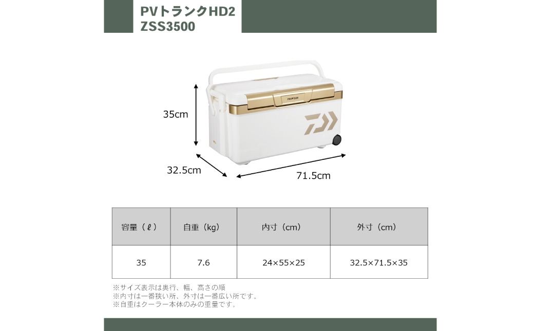 釣具のダイワのクーラーボックス PVトランクHD2 ZSS3500 （容量:35リットル）
