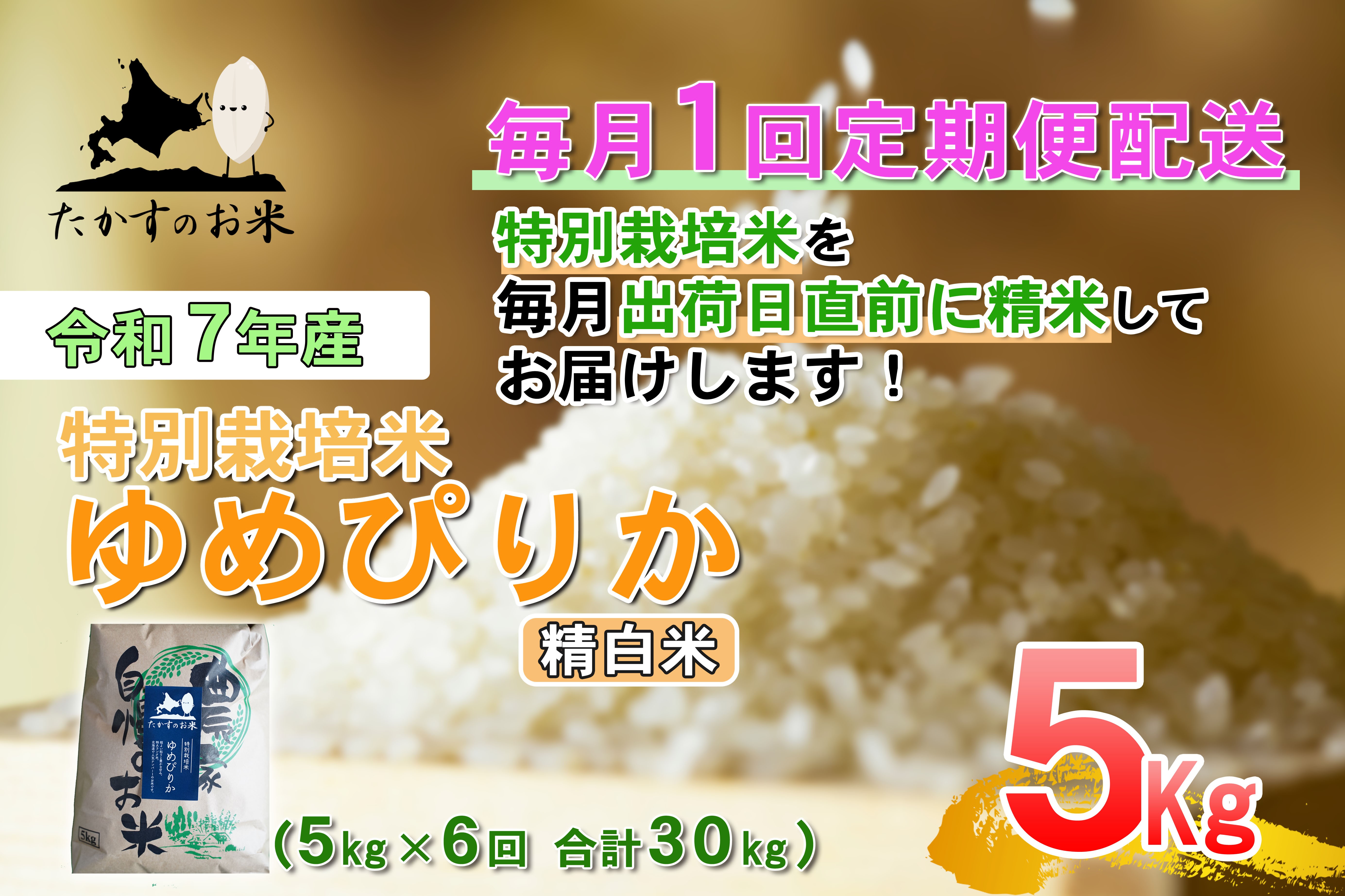 【6回定期便】 【令和7年産】 ゆめぴりか （精白米） 5kg×6回