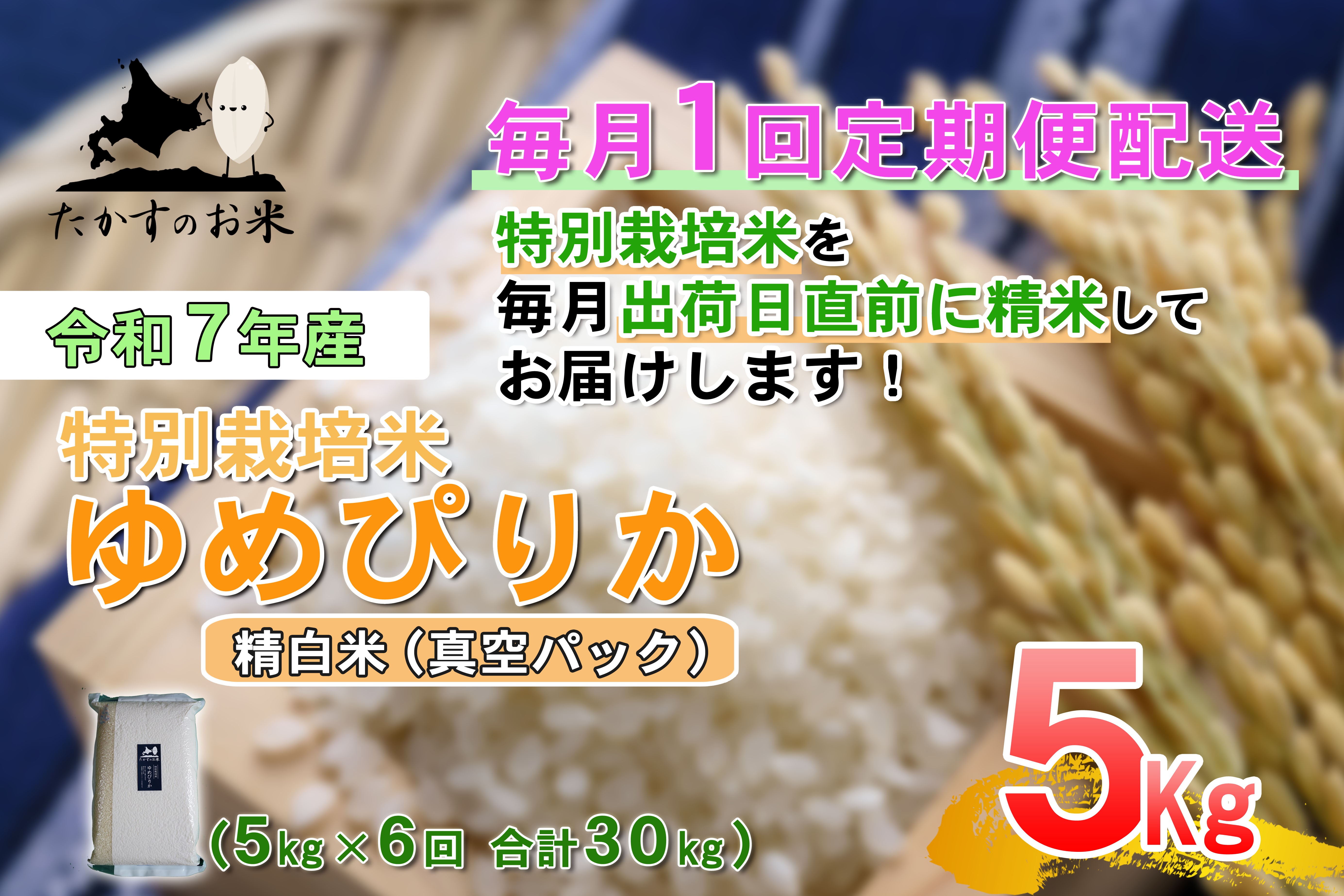 【6回定期便】 【令和7年産】 ゆめぴりか （真空・精白米） 5kg×6回