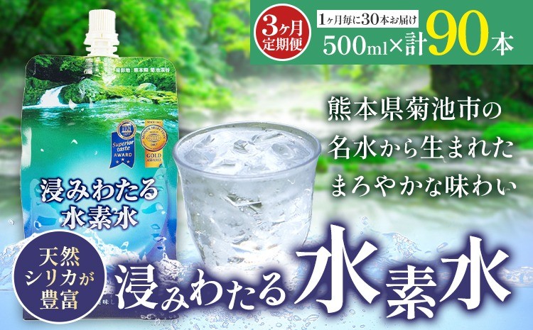 【定期便3回】浸みわたる 水素水 計45L（500ml×30本) ×3回 