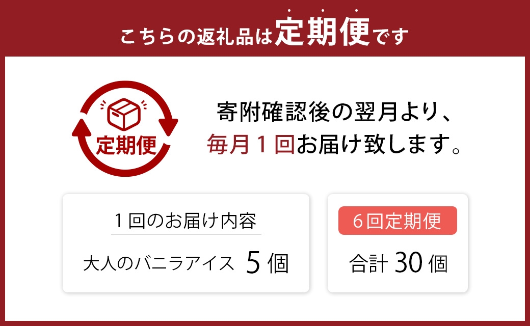 【6回定期便】 【極上バニラビーンズの香り】 至福の口どけ "大人のバニラアイス" 5個×6回 計30個