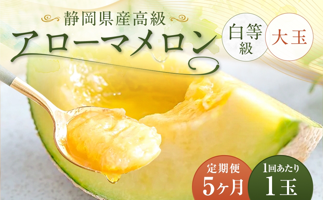 【5ヶ月定期便】静岡県産高級 アローマメロン 白等級 約1.5kg以上×大玉1玉