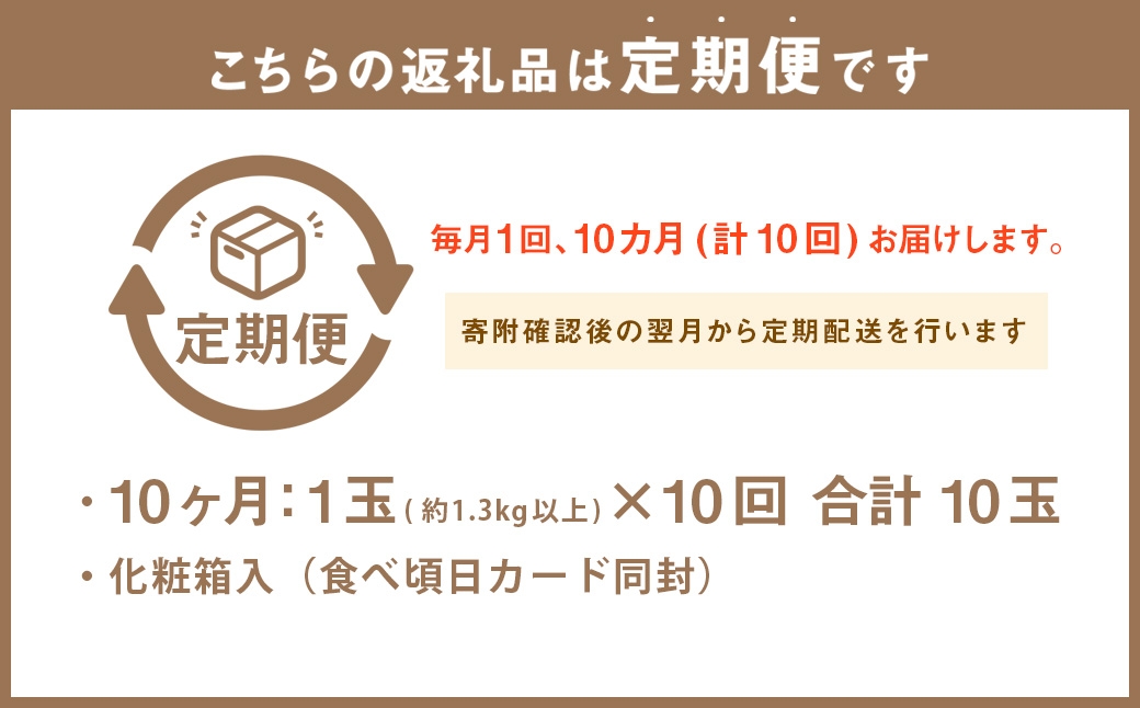 【10ヶ月定期便】静岡県産高級 アローマメロン 約1.3kg以上×山等級1玉
