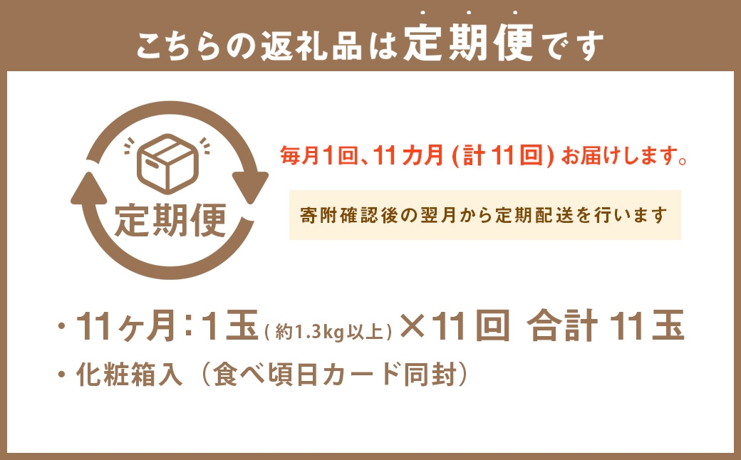【11ヶ月定期便】静岡県産高級 アローマメロン 約1.3kg以上×山等級1玉