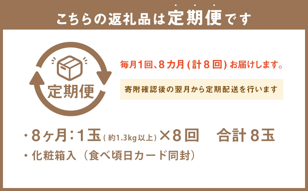 【8ヶ月定期便】静岡県産高級 アローマメロン 約1.3kg以上×山等級1玉
