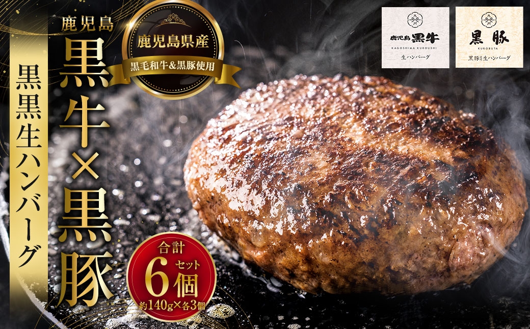 鹿児島黒牛×黒豚 黒黒生ハンバーグ6個セット