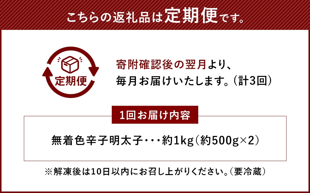 【3ヶ月定期便】辛子明太子「昔ながらの明太子」500g×2個セット（小切れタイプ）