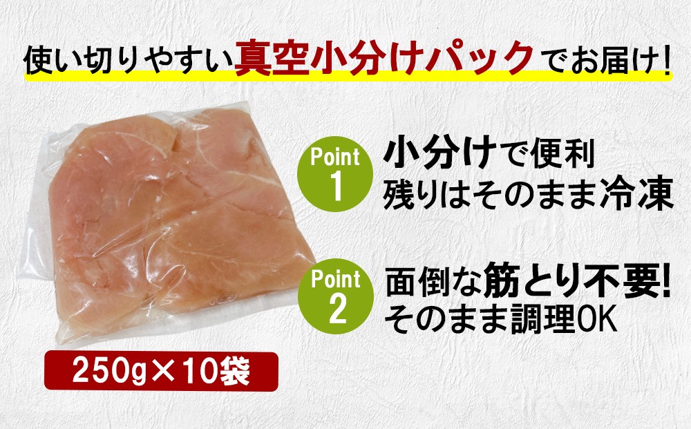 宮崎県産 若鶏筋なしささみ 2.5kgセット (250g×10袋) 