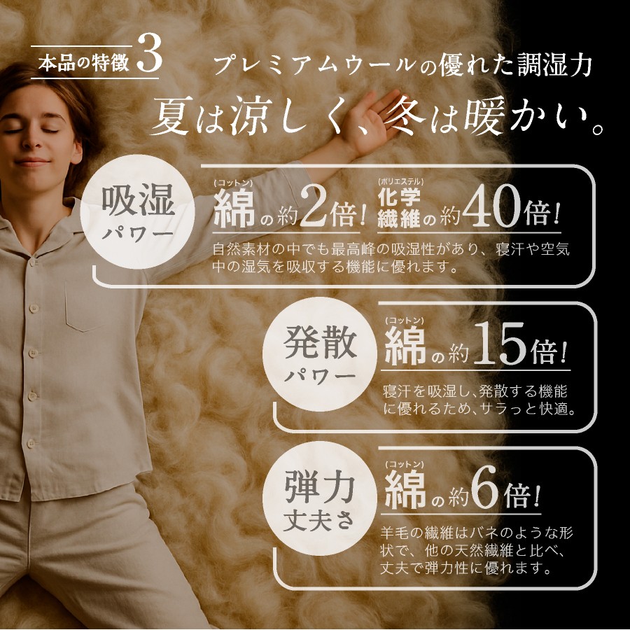 【洗える】羊毛混 合掛け布団 ダブル フランス産プレミアムウール使用 寝具 ふとん軽い 軽量