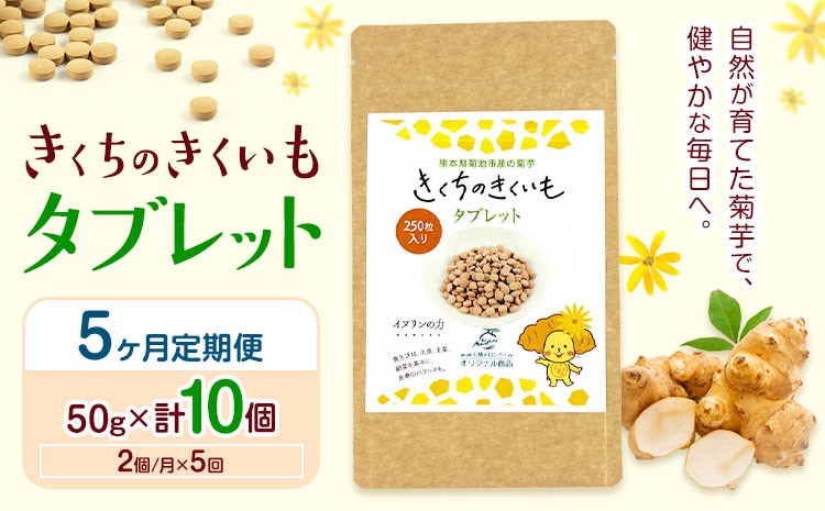 【5ヶ月定期便】きくちのきくいも タブレット 50g（250粒入り）2箱×5回 計10箱 菊芋 健康食品