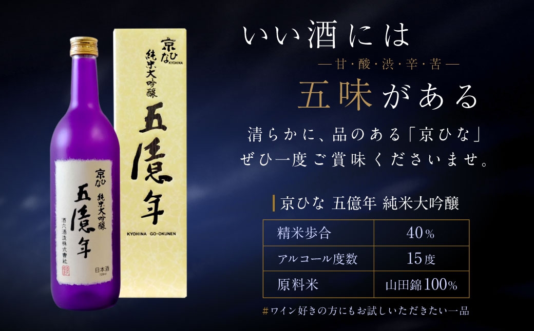 京ひな 五億年純米大吟醸 720ml 純米大吟醸 酒 さけ お酒 日本酒 瓶 常温 愛媛県