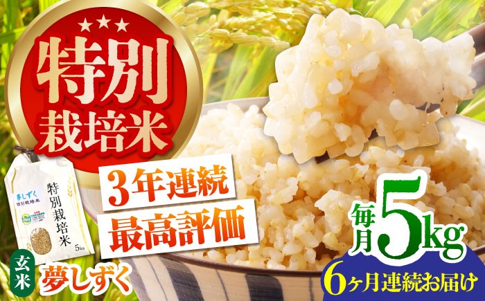 ＜全6回定期便＞特別栽培米「夢しずく」玄米5kg【だいちの家】 [HAG033]