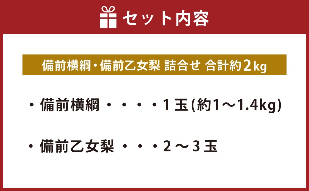 備前横綱 1玉（約1～1.4kg）・備前乙女梨 2～3玉 詰め合わせ 合計約2kg